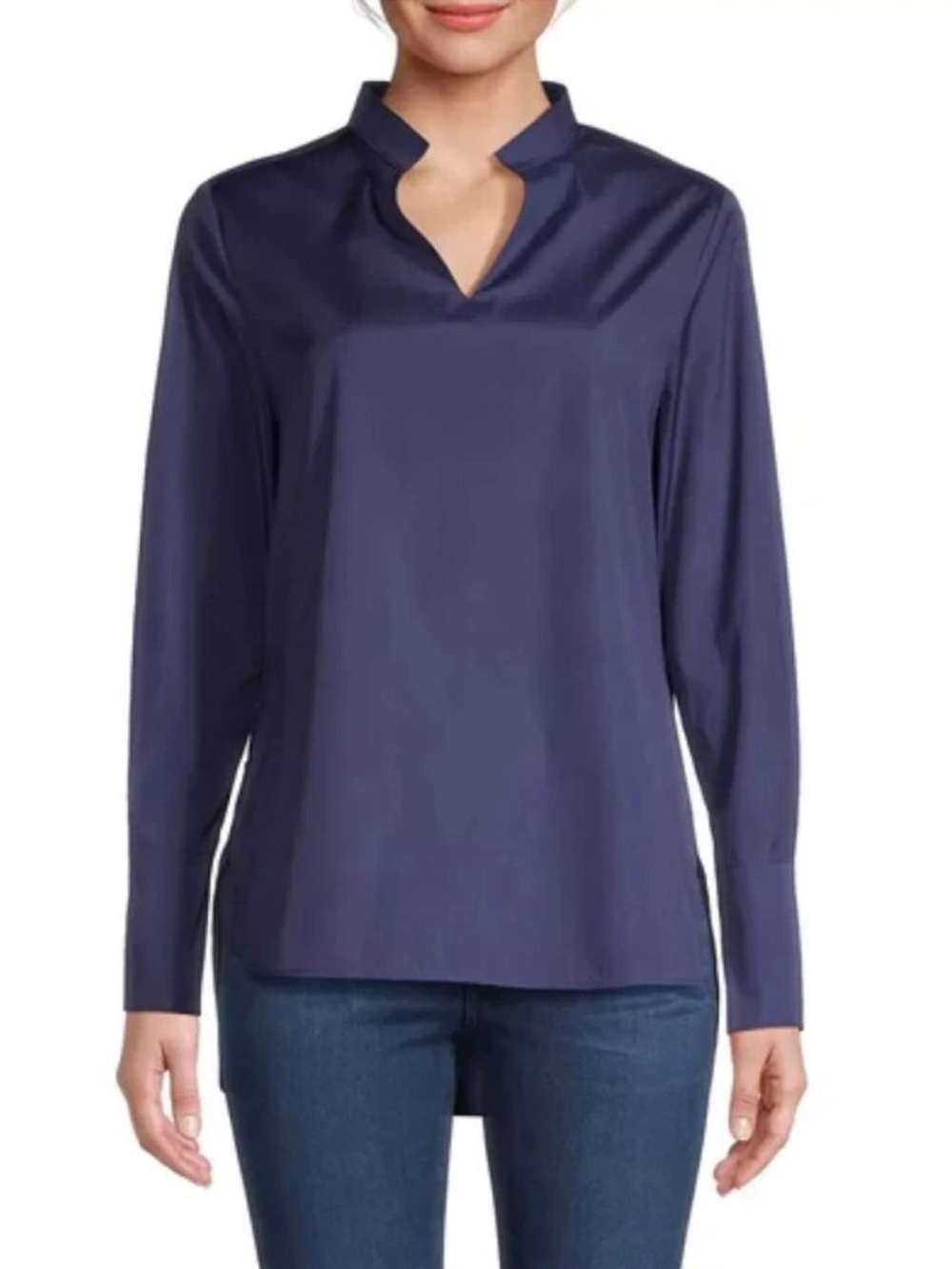 Harshman Popover Ellis Blouse Tunic XS Navy Blue Cotton French Cuff NWOT - Picture 2 of 12